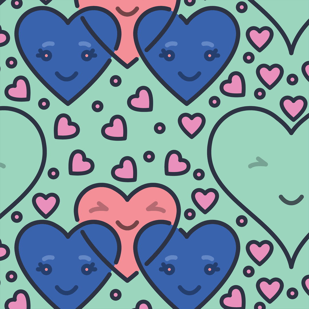 Colorful Happy Hearts Pattern on Transparent Background