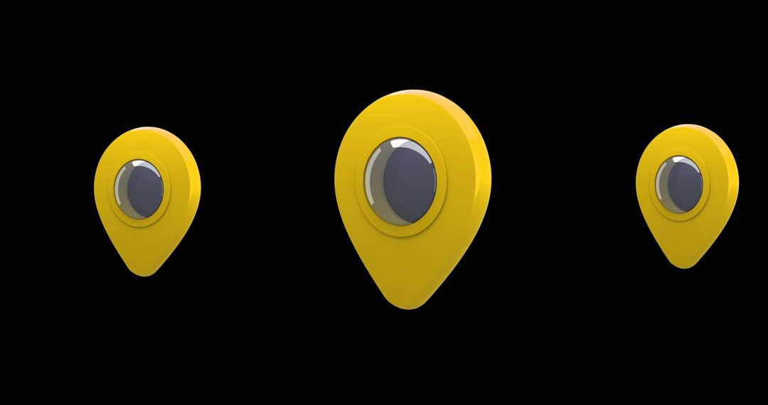 Digital Yellow Navigation Pins on Black Background