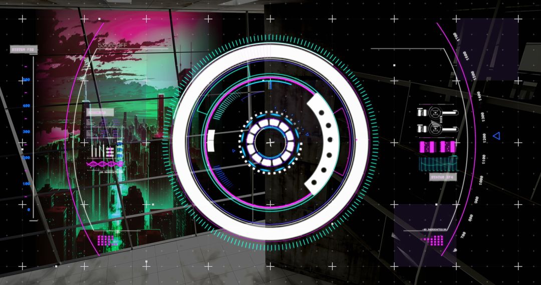 Futuristic Digital Interface Overlook Cityscape Concept Art