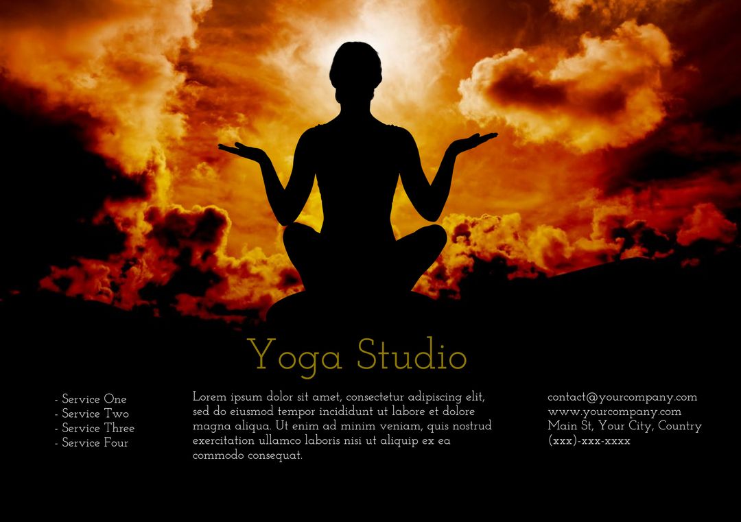 Yoga Pose Silhouette Against Fiery Sunset Enhancing Serenity