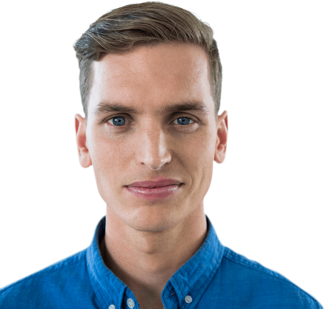 Transparent Portrait of Smiling Man with Blue Shirt