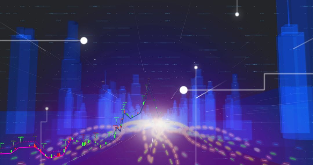 Futuristic 3D Cityscape with Dynamic Light Trails