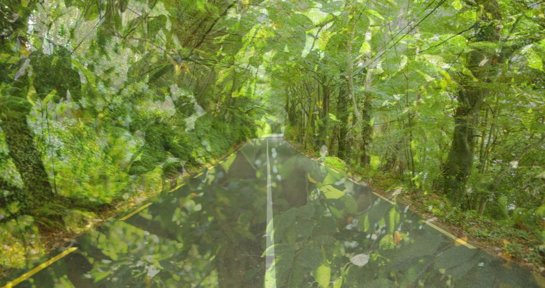 Green Nature Blends with Empty Road