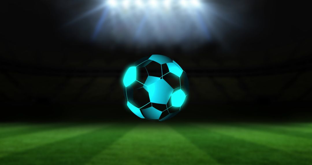 Digital Football Hovering in Illuminated Stadium