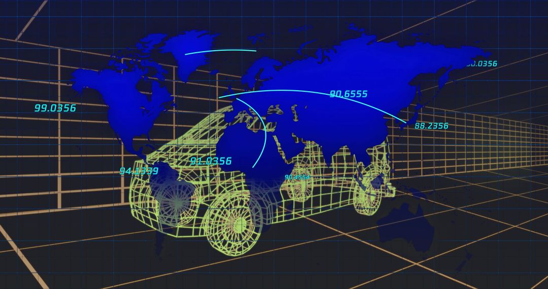 Futuristic Wireframe Car with Global Connectivity Arcs