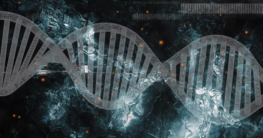 DNA Helix over Abstract Dark Swirling Background