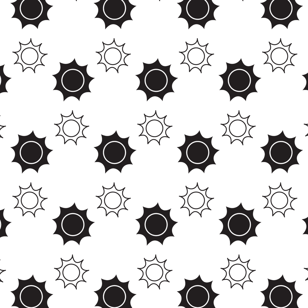 Seamless Black Sun Shapes Pattern on Clear Transparent Background