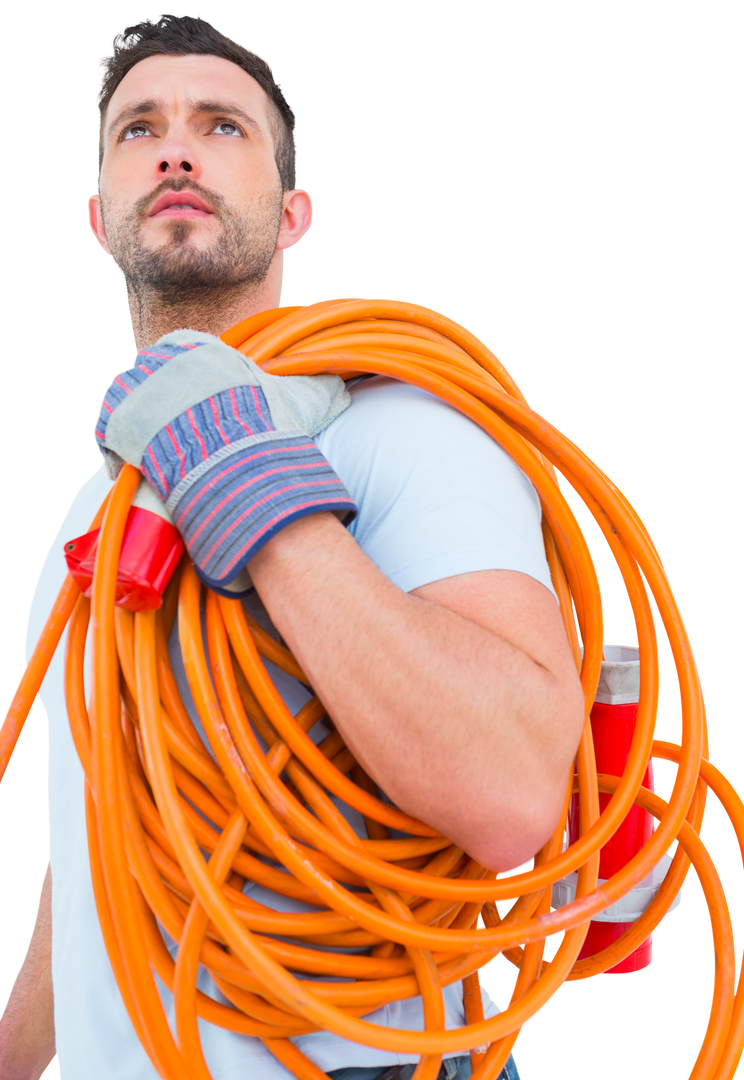 Repairman Carrying Transparent Wires on Shoulder - Download Free Stock Images Pikwizard.com