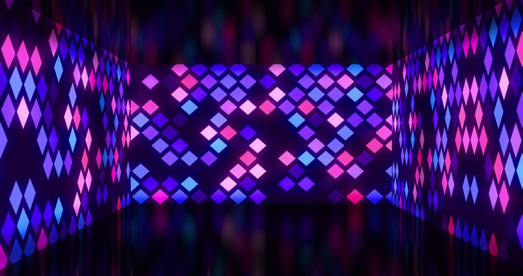 Vibrant Neon Diamond Pattern in Futuristic Tunnel