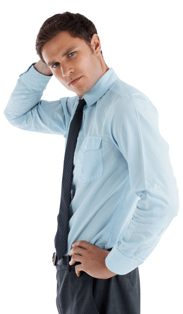 Transparent Businessman Thinking Casually Touching Head