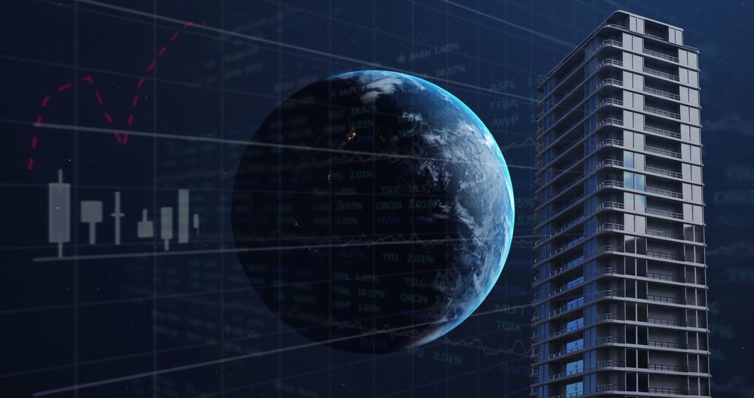 High-Rise Building with Digital Data and Earth Concept