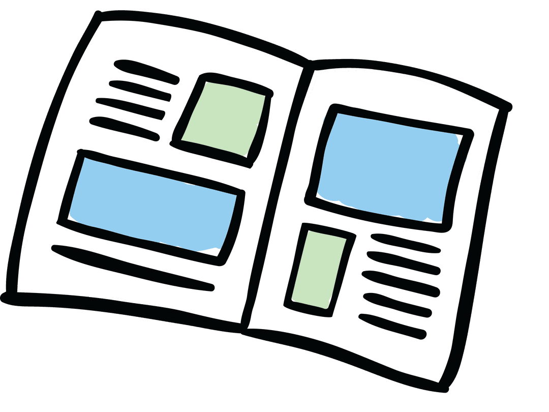 Open Magazine Cartoon Illustration on Transparent Background