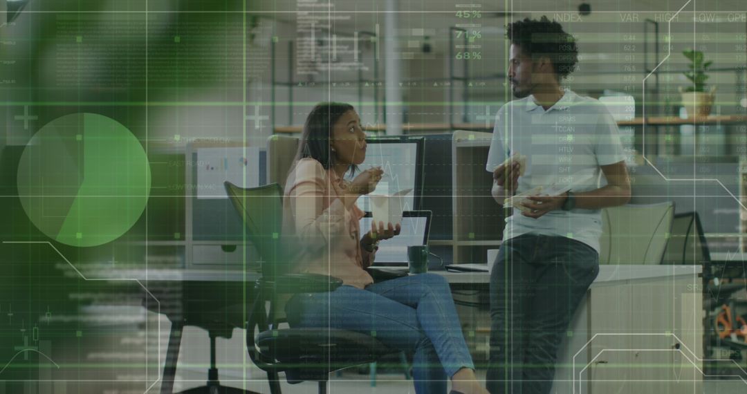 Diverse Professionals Collaborating with Digital Financial Overlay