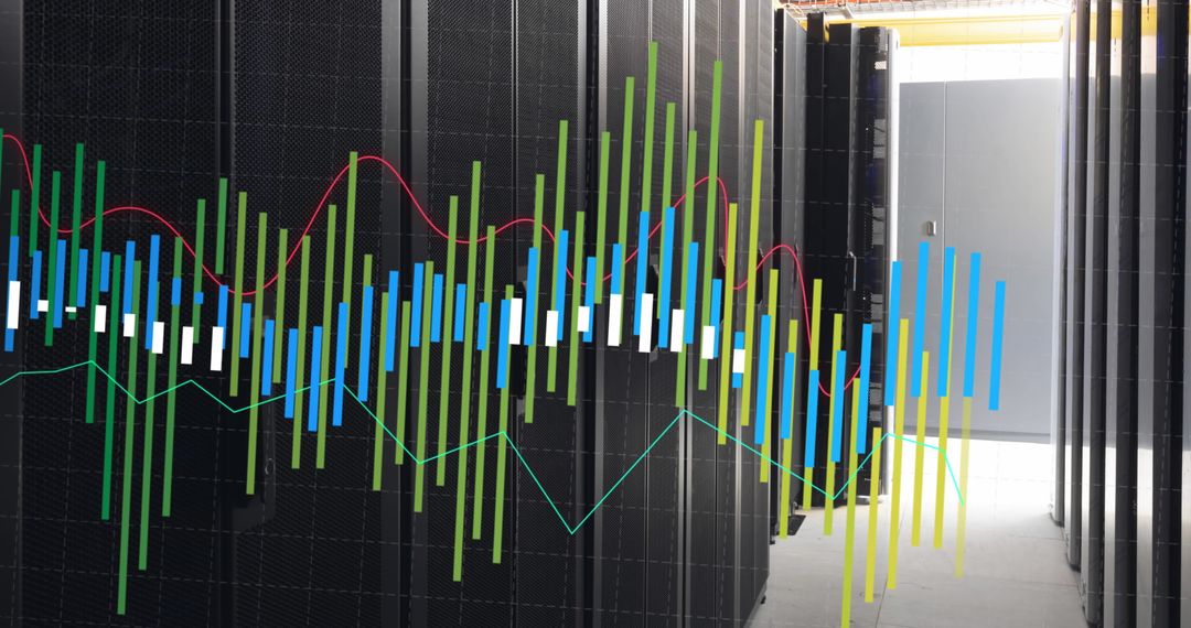 Financial Data Analytics Superimposed Over Computer Servers