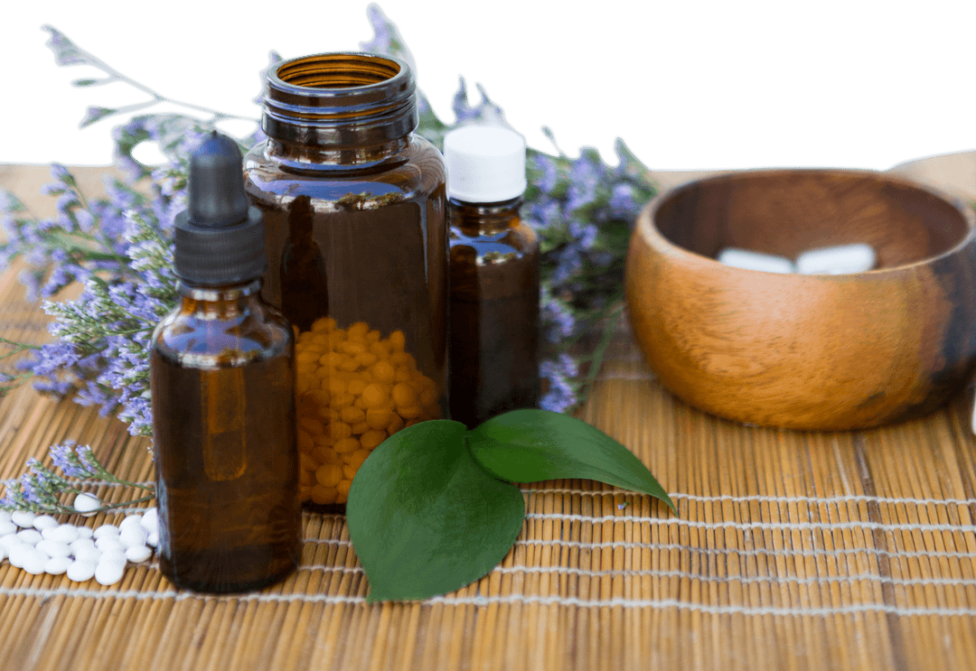 Transparent Background of Glass Bottles with Natural Medicine