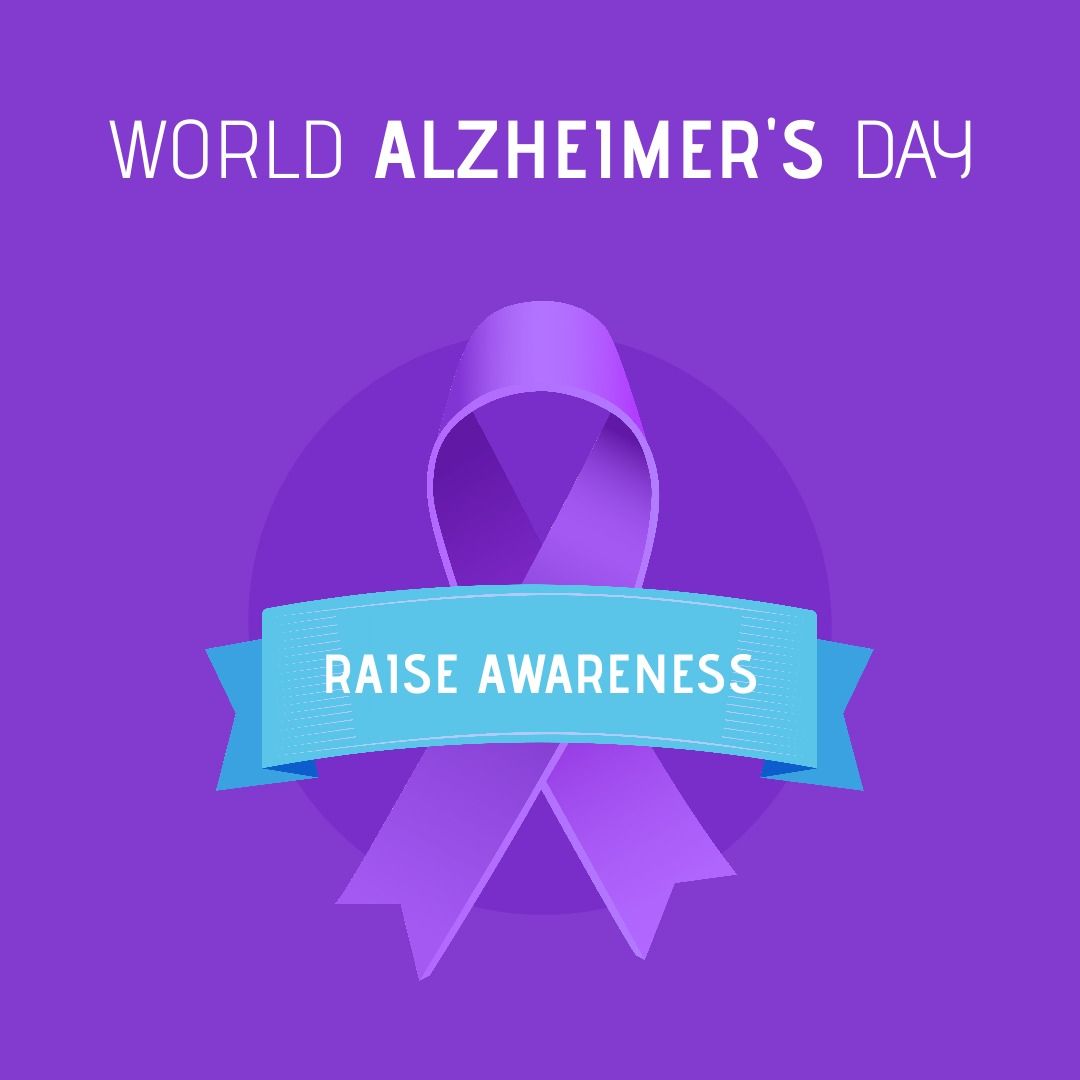 Illustrative image of purple ribbon with raise awareness and world alzheimer's day text, copy space - Download Free Stock Templates Pikwizard.com