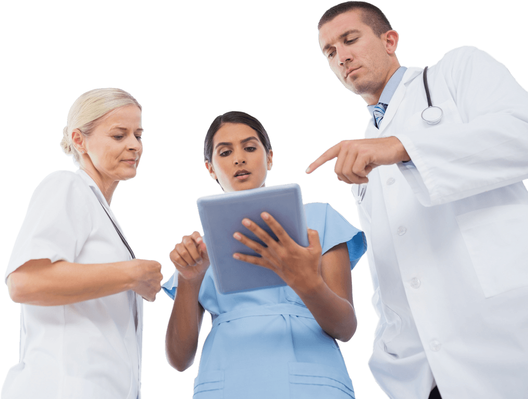 Transparent Team of Doctors Analyzing Tablet Data Together
