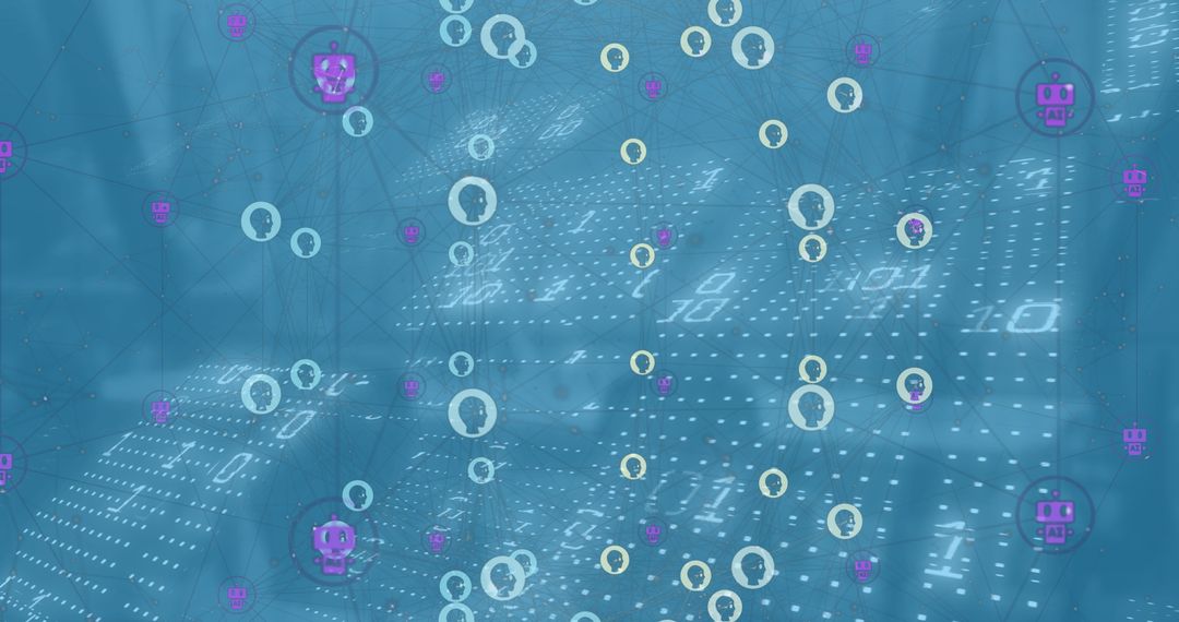 Abstract Network Globe with Binary Code Overlay in Office Setting - Free Images, Stock Photos and Pictures on Pikwizard.com