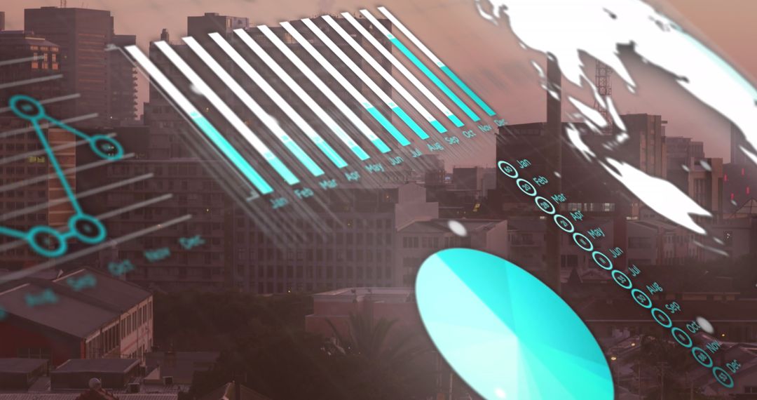 Digital Financial Data Visualizations Over Cityscape