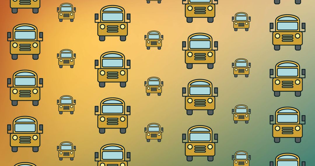 Seamless School Bus Icon Pattern on Orange Gradient