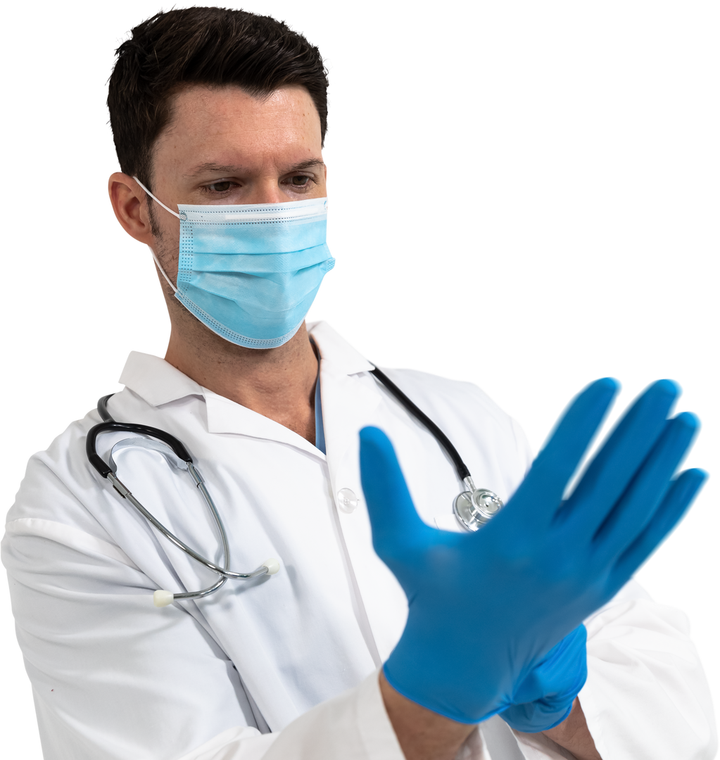 Doctor with Stethoscope and Blue Gloves Practicing Safety Measures on Transparent Background - Download Free Stock Images Pikwizard.com