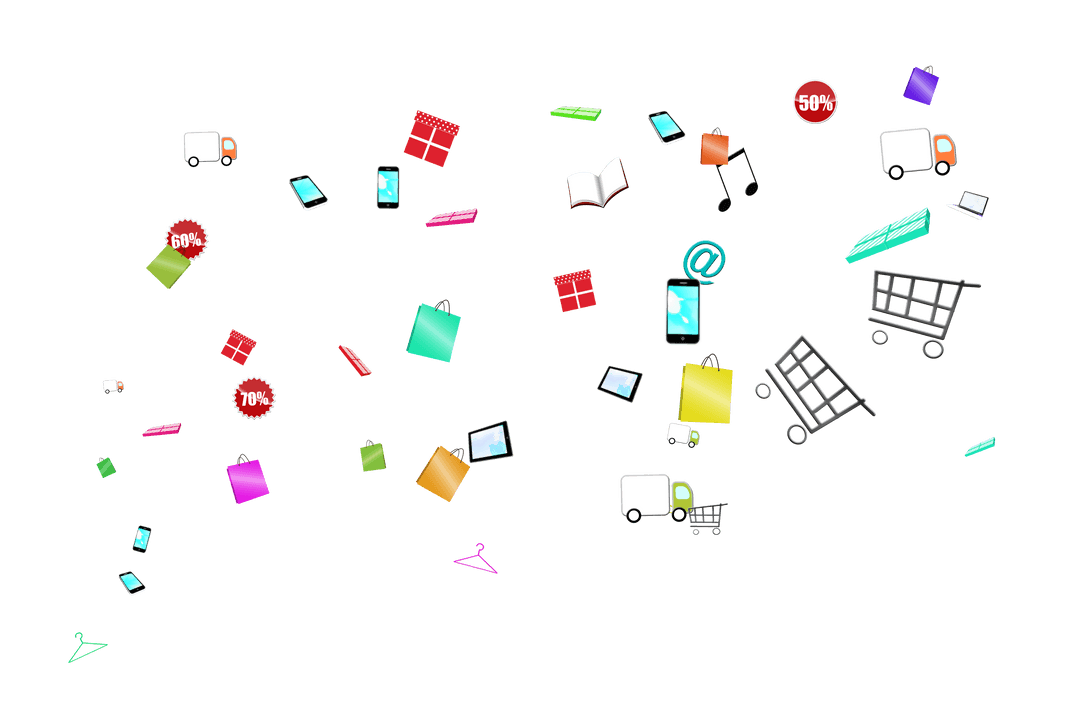 Vibrant Symbol Chaos Representing Online Shopping & Networking Concepts on Transparent Layout - Download Free Stock Images Pikwizard.com