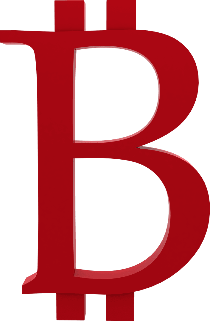 Red Bitcoin Letter B on Transparent Background Isolated