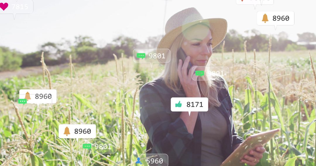 Woman Using Technology for Farming Insights in Cornfield