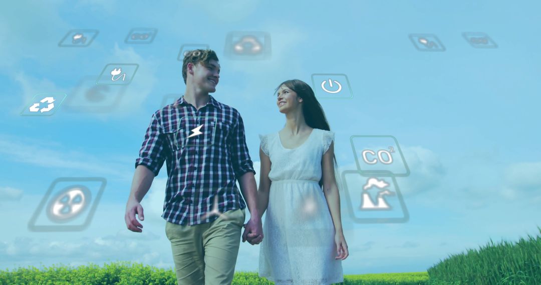 Eco Technology Concept with Caucasian Couple in Vineyard