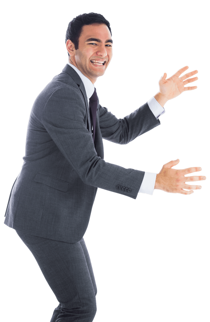 Happy Biracial Businessman Gesturing on Transparent PNG