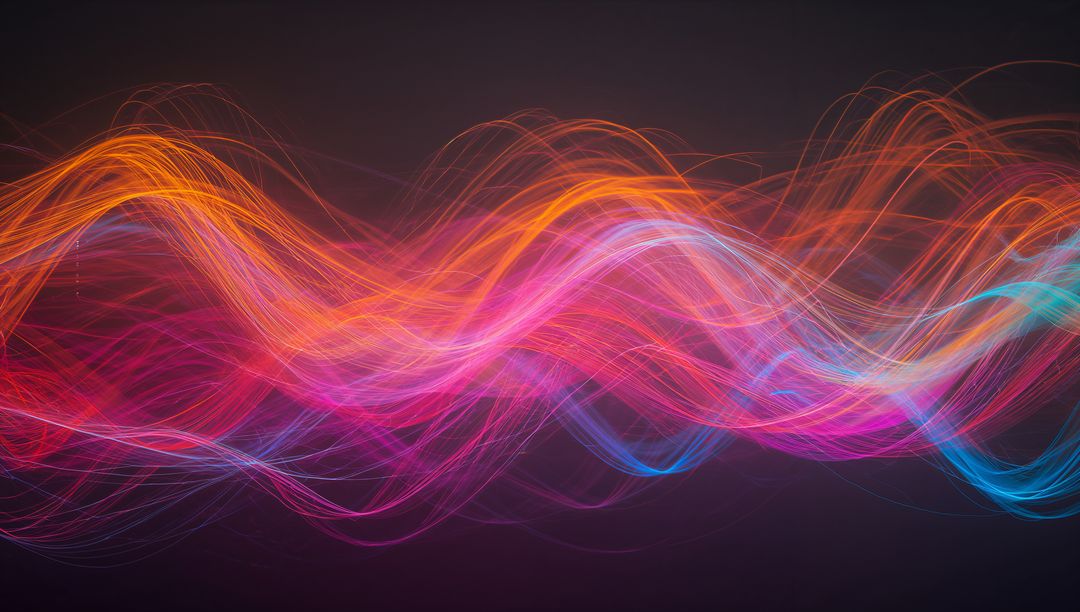 Flowing Neon Ribbons Creating Dynamic Waveform of Glowing Colorful Light Strands