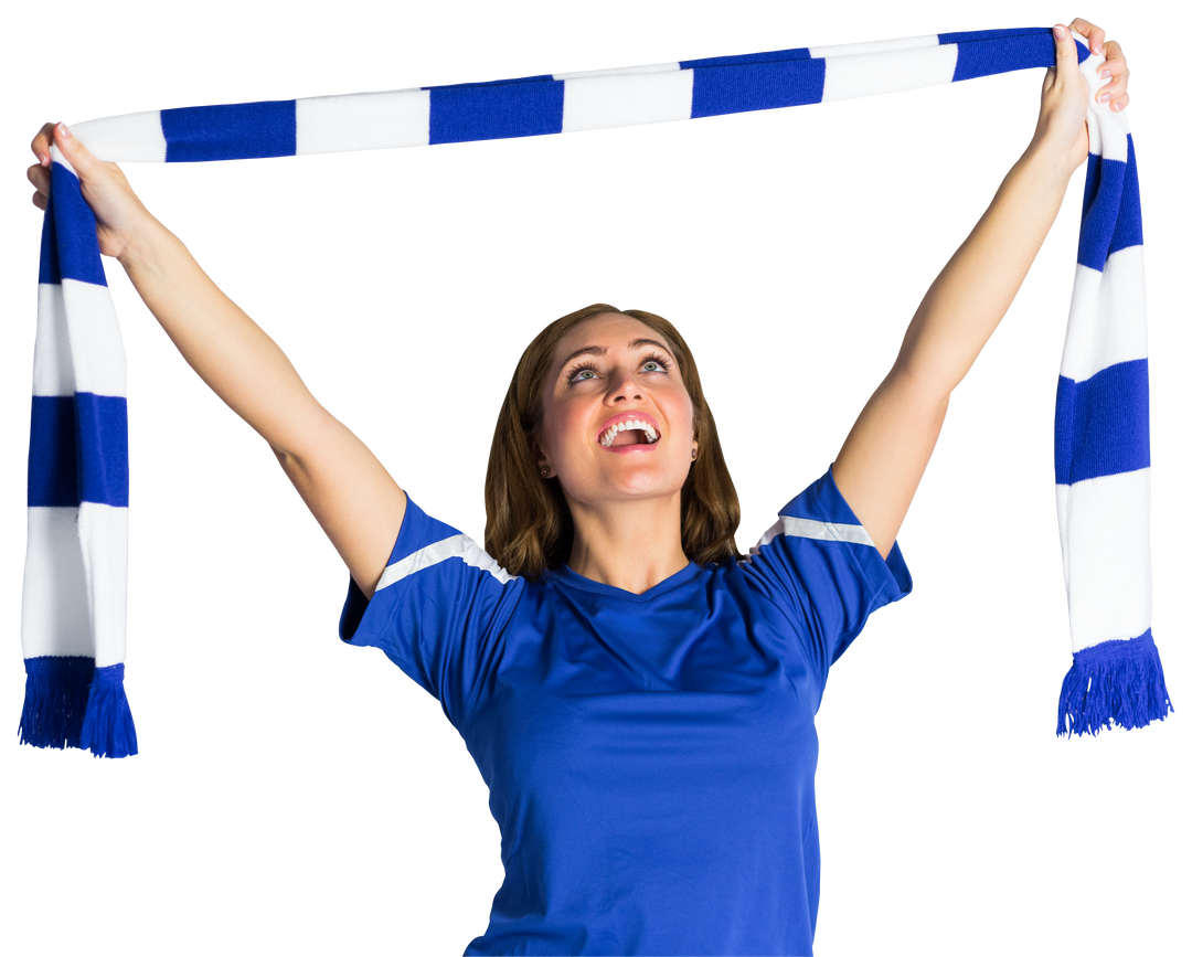 Female Football Fan Wearing Blue Waving Team Scarf Transparent Background - Download Free Stock Images Pikwizard.com