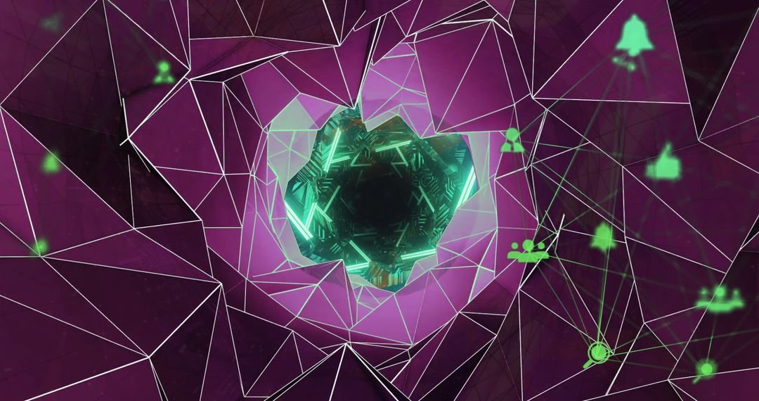 Digital Networking Graphics in Glowing Geometric Tunnel