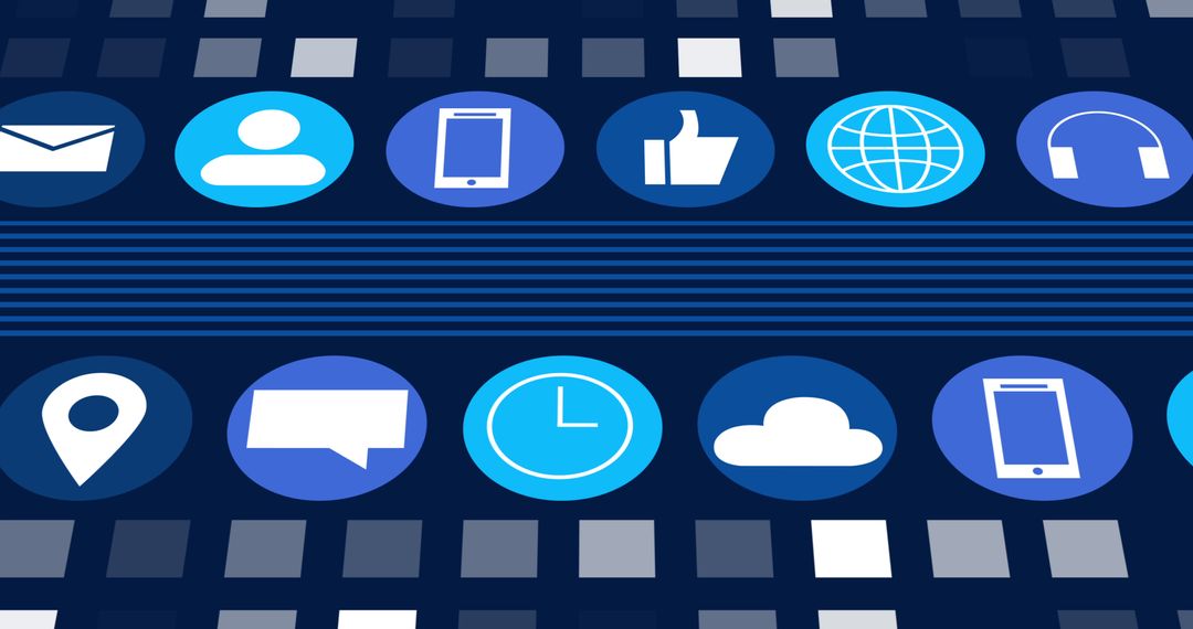 Abstract Digital Communication Icons on Dark Background