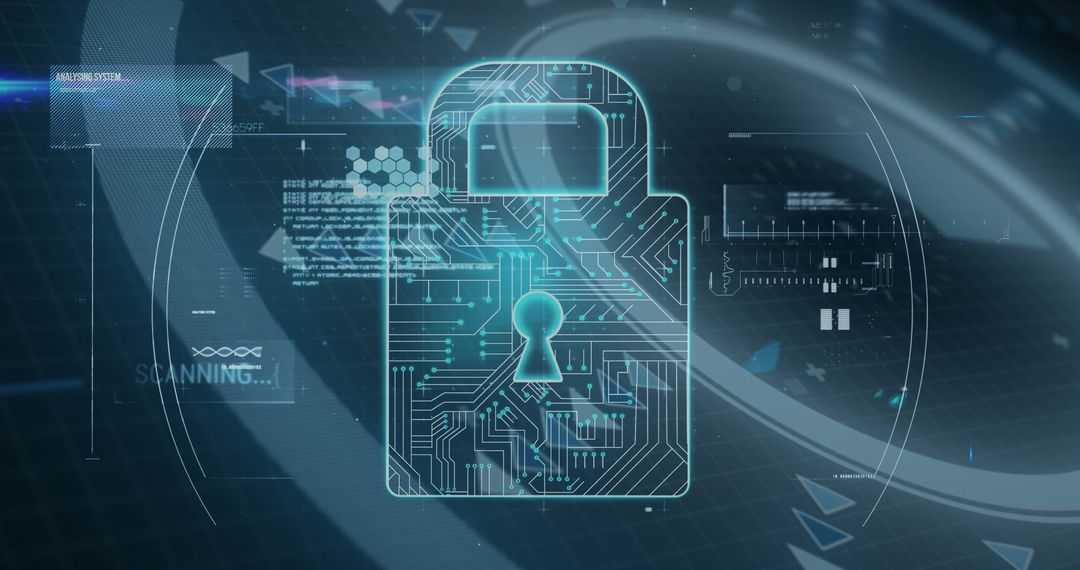Digital Padlock Hologram Representing Cybersecurity