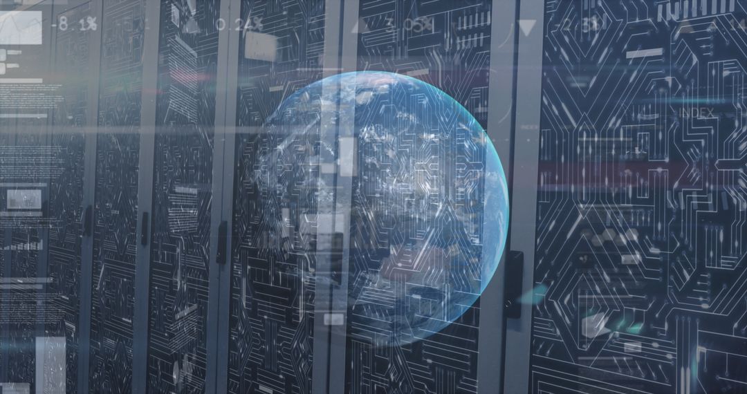 Digital Globe and Server Racks Illustrating Global Connectivity