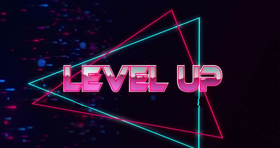 Futuristic Level Up Neon Design With Digital Interface Elements