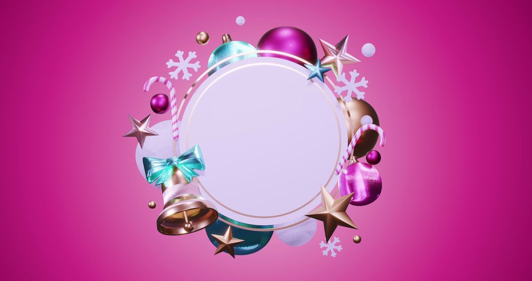 Christmas Wreath Frame with Festive Decorations on Pink Background - Free Images, Stock Photos and Pictures on Pikwizard.com