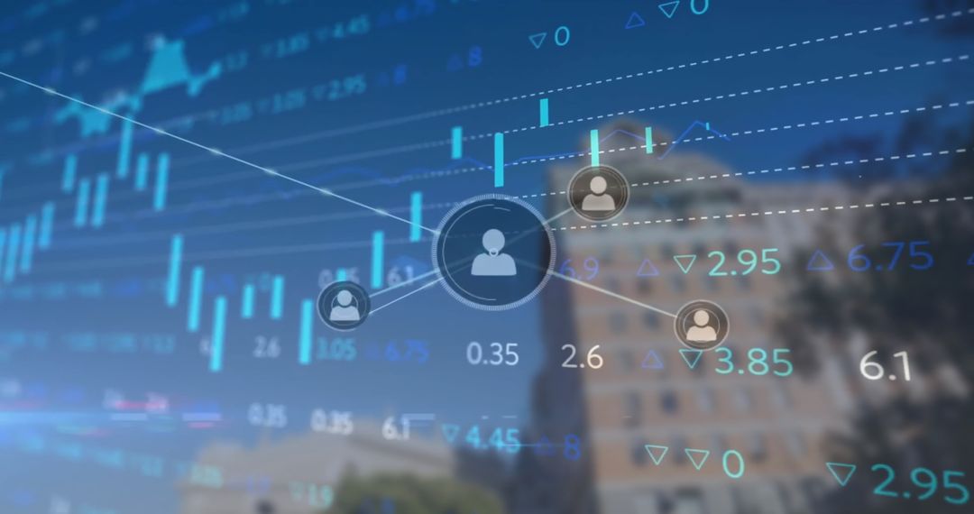 Financial Data Networks Over Urban Skyline Concept