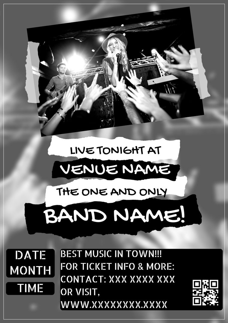 Live Concert Poster Template with Woman Singing and Band Promotion - Download Free Stock Templates Pikwizard.com