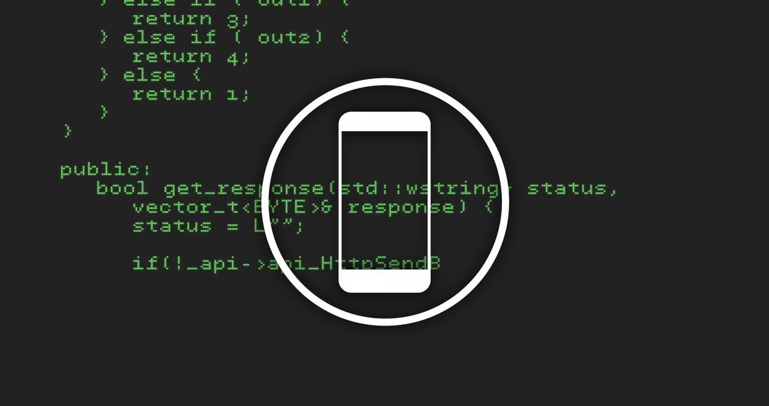 Smartphone Icon Overlaid on Green Coding Background
