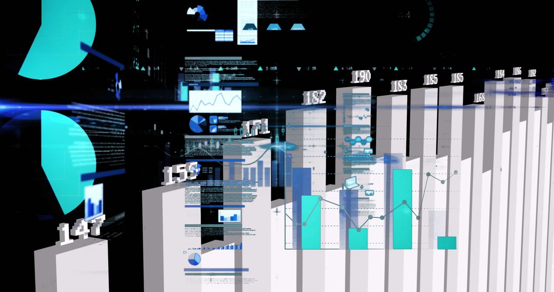 Futuristic 3D Bar Charts and Line Graphs in Digital Dashboard