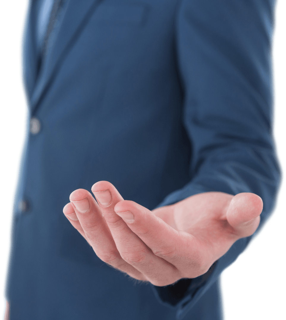 Transparent Hand of Businessman Reaching Out on White Background