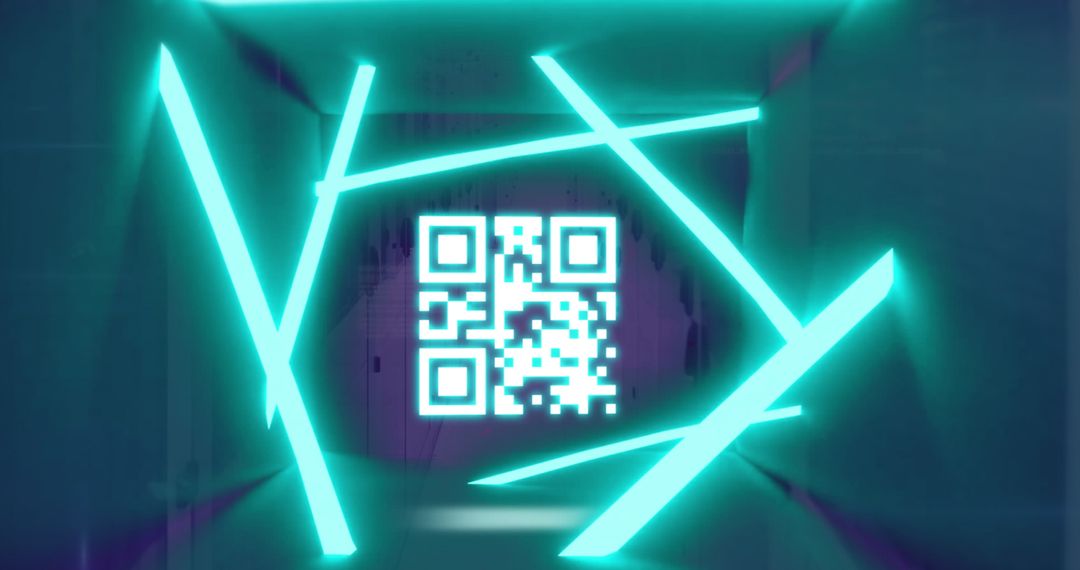 Futuristic Neon QR Code with Glowing Lines and Digital Effects