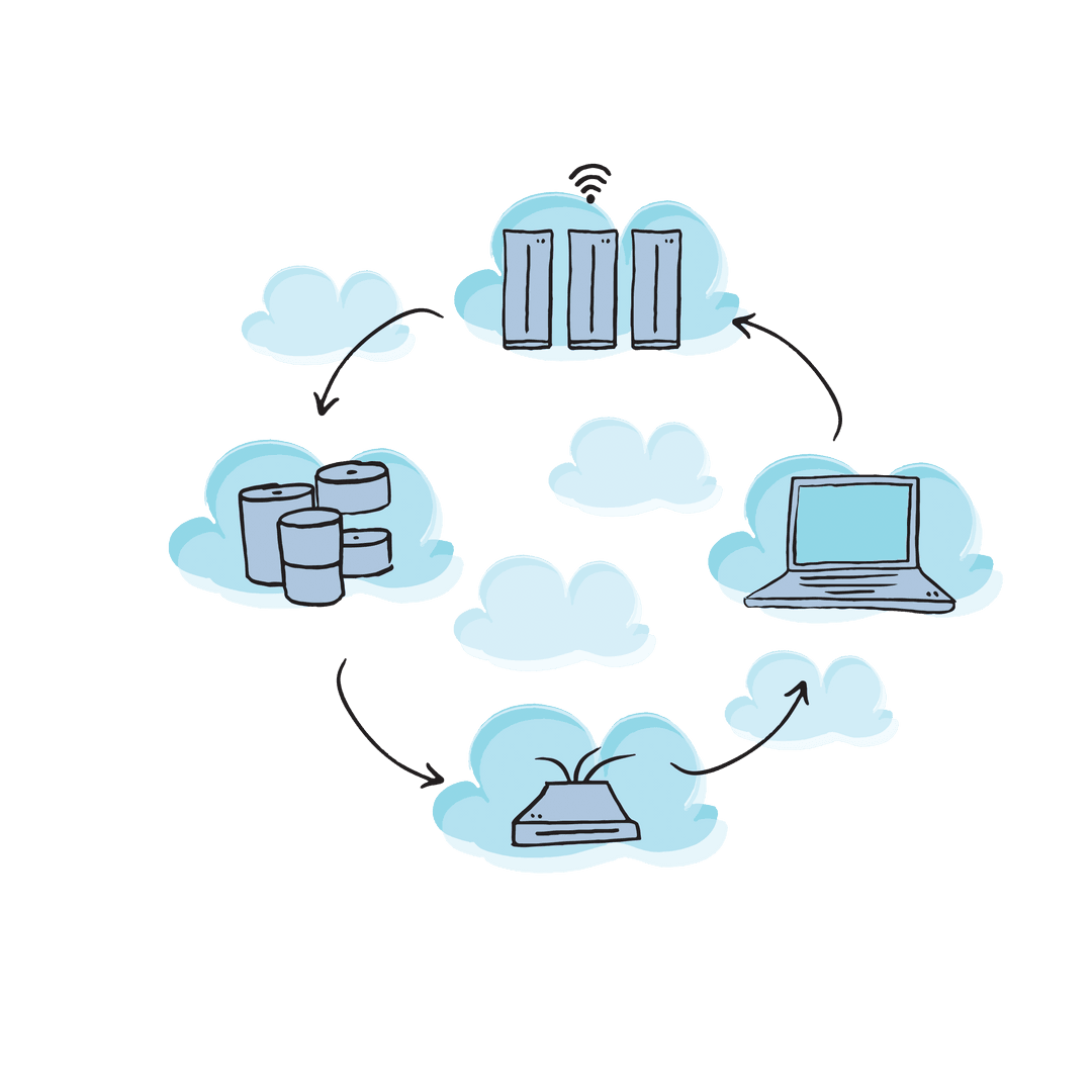 Digital Business Cloud Computing Icons on Transparent Background