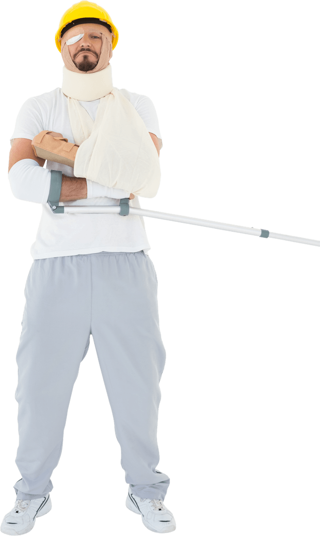 Injured Worker in Safety Gear with Transparent Background