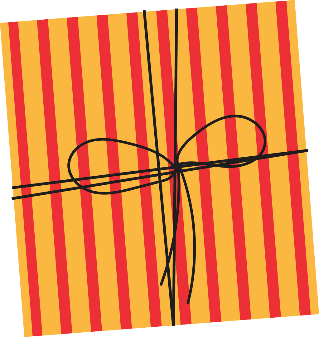 Vibrant Gift Box with Red Stripes and Black Ribbon on Transparent Background