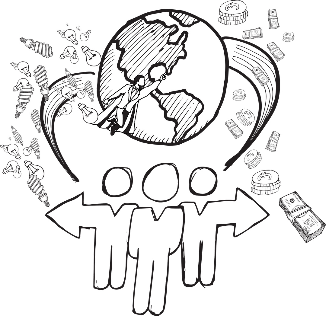 Transparent Business Globe and Finance Icons Illustration