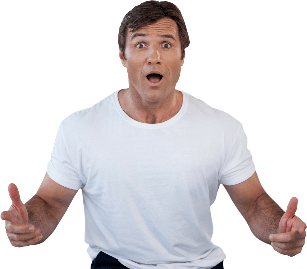 Transparent Image of Shocked Mature Man Gesturing With Mouth Open