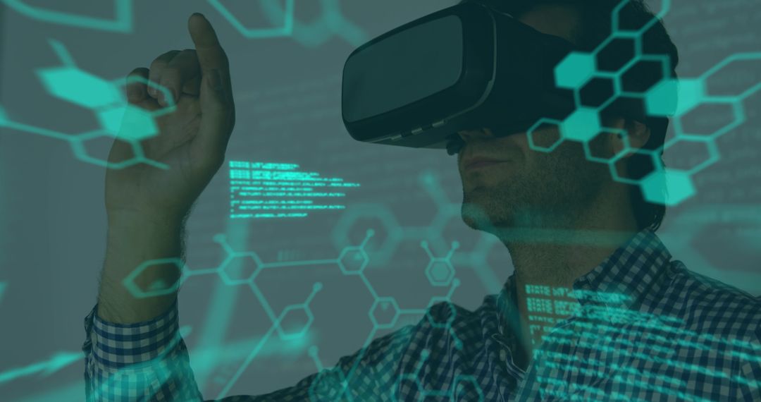 Man Exploring Virtual Space with VR Headset